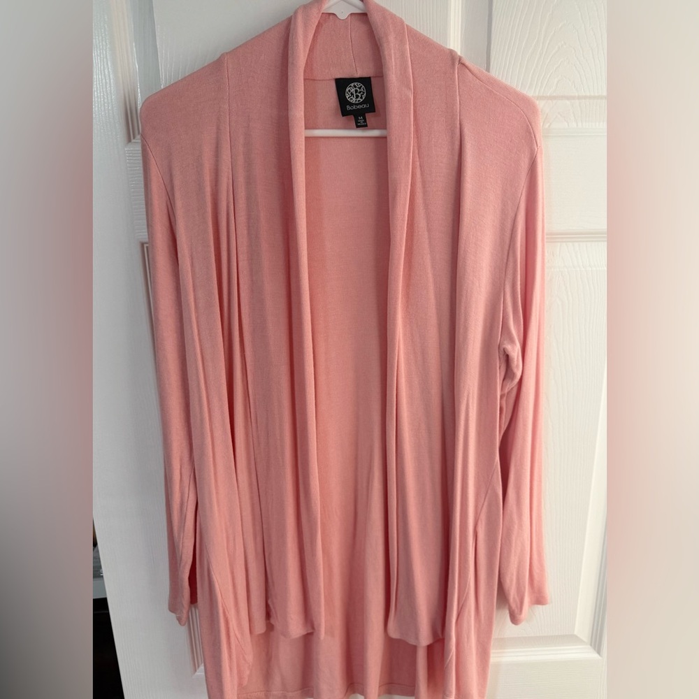 Bobeau High/Low Jersey Cardigan | pink